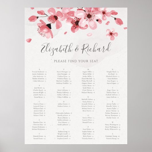 Roze Bloemen Kersenbloesem Bruiloft Zitkaarten Poster (Voorkant)