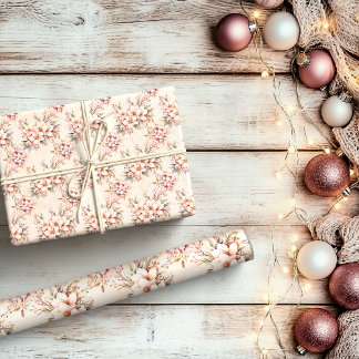 Roze  Bloemen Kerst Cadeaupapier