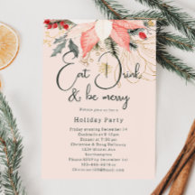 Roze Bloemen Kerst Eet Drink en Wees vrolijk feest