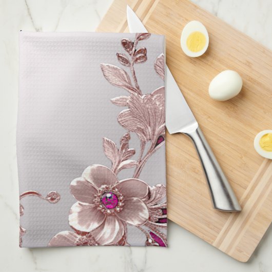 Roze Bloemen Keuken Handdoeken (Quarter Fold)