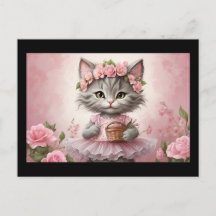 Roze Bloemen Kitten in Jurk