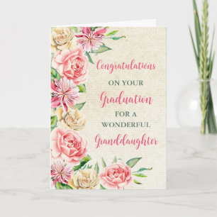 Roze Bloemen Kleindochter Afstuderen Kaart