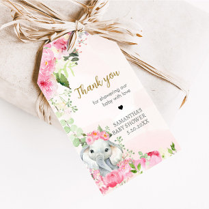 Roze Bloemen Kleine Pinda Baby shower Favoriet Tag Cadeaulabel