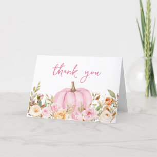 Roze Bloemen Kleine Pompoen Baby shower Bedankkaart
