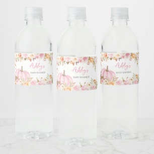 Roze Bloemen Kleine Pompoen Baby shower Waterfles Etiket