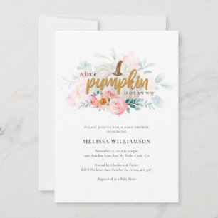Roze Bloemen Kleine Pompoen Meisje Baby shower Kaart