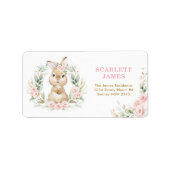 Roze Bloemen Konijn Baby Meisje Retouradres Etiket (Voorkant)