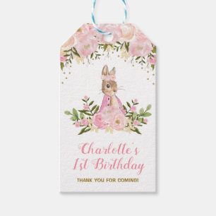 Roze Bloemen Konijntje Verjaardagsgunst Gift Label Cadeaulabel