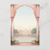 Roze Bloemen Koninklijk Indiaas Paleis Bruiloft Informatiekaartje (Achterkant)