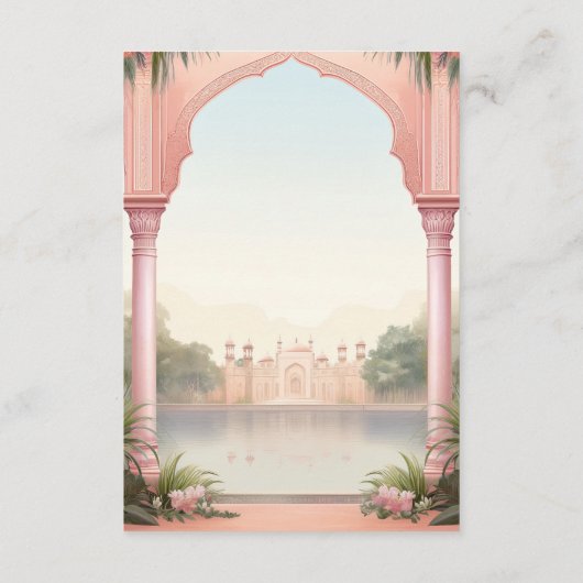 Roze Bloemen Koninklijk Indiaas Paleis Bruiloft Informatiekaartje (Achterkant)