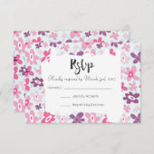 Roze bloemen kotterij Whimsical Weddenschap RSVP (Voorkant / Achterkant)