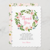 Roze Bloemen Krans Pioen Verjaardag Dank u Kaarten (Voorkant / Achterkant)