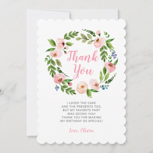 Roze Bloemen Krans Pioen Verjaardag Dank u Kaarten (Voorkant)