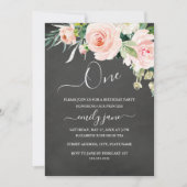 Roze Bloemen Krijtbord Eerste 1e Verjaardagsfeest Kaart (Voorkant)