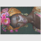 Roze Bloemen Kroon Godin Portret Decoupage Tissuepapier (Voorkant)