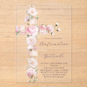 roze bloemen kruis Bevestiging Acryl Uitnodigingen