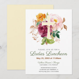 Roze Bloemen Kruis Kerk Dames Luncheon Kaart