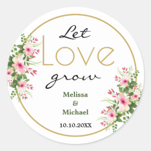 Roze Bloemen Laat Liefde Grow Tropische Bruiloft Ronde Sticker
