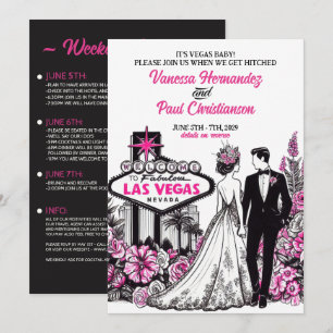 Roze Bloemen Las Vegas Wedding Kaart