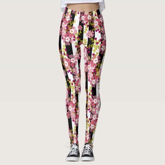 Roze bloemen leggings (Voorkant)