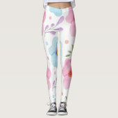 Roze Bloemen Leggings - Witte Hipster Yoga Broek (Voorkant)