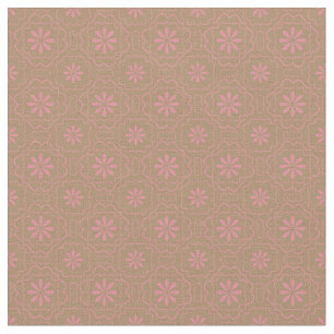 Roze bloemen Licht Bruin Floral Block Pattern Stof