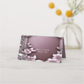 Roze Bloemen Lijst Place Card (Achterkant)