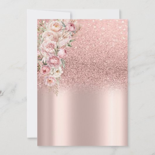 Roze Bloemen Lijst Roos Gouden Glitter Afstuderen Kaart (Achterkant)