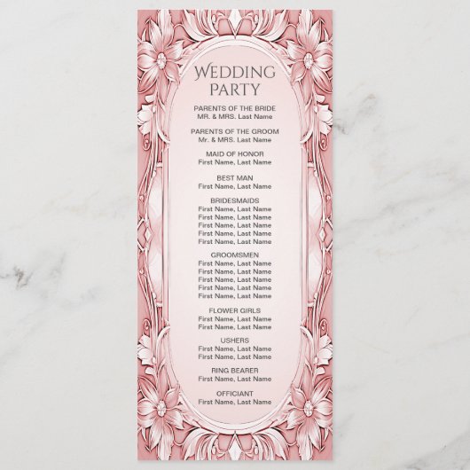 Roze Bloemen Lijst Trouwprogramma Programma (Achterkant)