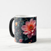 Roze bloemen magische mok (Voorkant links)