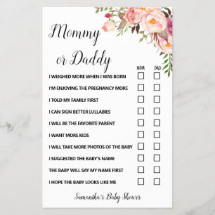 Roze bloemen Mam of pap Said Baby shower Game-kaar Flyer