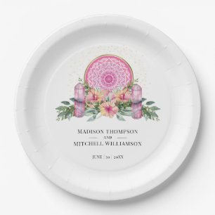 Roze Bloemen Mandala Kristallen Metafysische Bruil Papieren Bordje