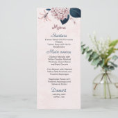 roze bloemen marine bladeren bruiloft menu (Staand voorkant)