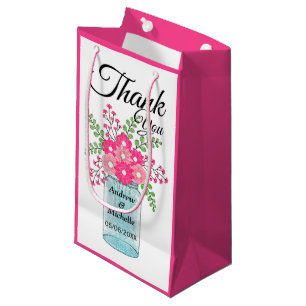 Roze bloemen Mason Jar Hartelijk dank Klein Cadeauzakje