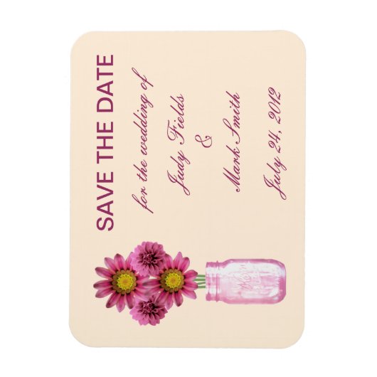 Roze bloemen Mason Jar sparen de Datum Magnet Magneet (Verticaal)