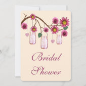 Roze bloemen Mason Jars Bridal Shower Uitnodiging (Voorkant)