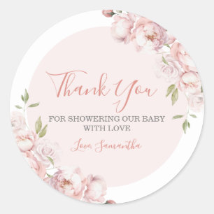 Roze Bloemen Meisje Baby in Bloom Bedankt Ronde Sticker