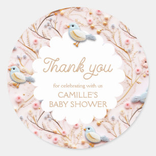 Roze Bloemen Meisje Baby shower Dank u Ronde Sticker