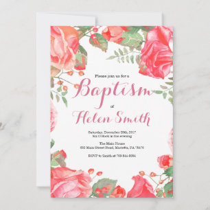 Roze bloemen meisje doop uitnodiging