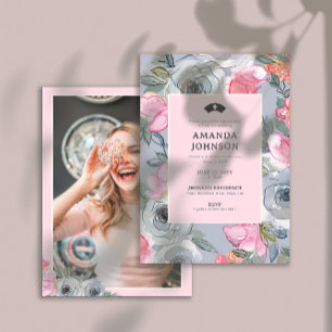 Roze Bloemen Meisje Verpleging Foto (Terug) Afstud Kaart