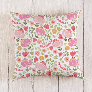 Roze Bloemen Meisjes Naam Kussen