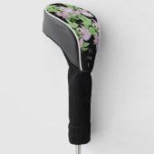 roze bloemen met bladbloem golfheadcover (Schuin)