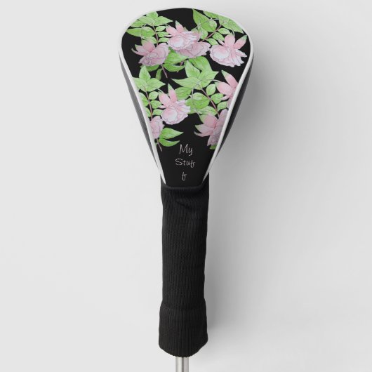 roze bloemen met bladbloem golfheadcover (Voorkant)