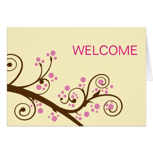 Roze bloemen met Brown Branch Cute Welcome (Voorkant Horizontaal)