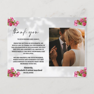 roze bloemen met foto Dank u kaart