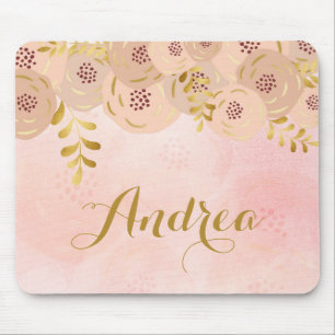 Roze bloemen met Gold Foil Accent Personalized Muismat