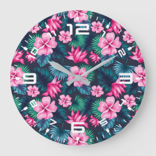 Roze bloemen met groene bladeren Partern-79066 Grote Klok