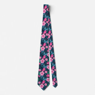 Roze bloemen met groene bladeren Partern-79066 Stropdas