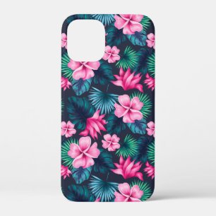 Roze Bloemen met Groene Bladeren Patroon-79066 iPhone 12 Mini Hoesje