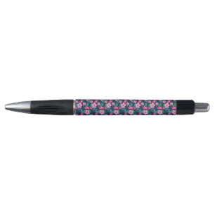 Roze bloemen met groene bladeren patroon-79066 pen